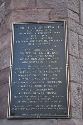 The City of Buffalo sent 18893 men to serve in the Great War Marker. Click for full size. The City of Buffalo sent 18893 men to serve in the Great War Marker image. Click for full size.