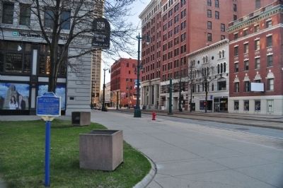 First Greek Settlers of Buffalo Marker facing south on Main image. Click for full size.