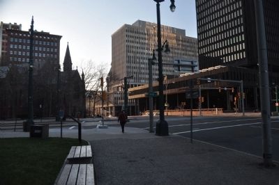 Ellicott Square Marker facing west on Division. Click for full size. Ellicott Square Marker facing west on Division image. Click for full size.