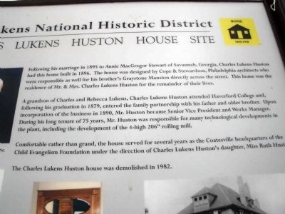 Charles Lukens Huston House Site Marker. Click for full size. Charles Lukens Huston House Site Marker image. Click for full size.