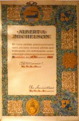 Michelson's Nobel Prize Certificate image. Click for full size.