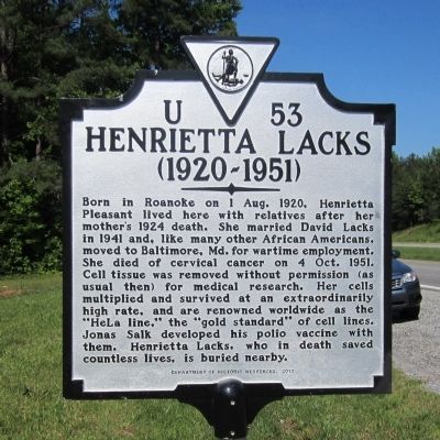 Henrietta Lacks Marker image. Click for full size.