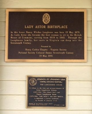 Lady Astor Birthplace Marker. Click for full size. Lady Astor Birthplace Marker image. Click for full size.