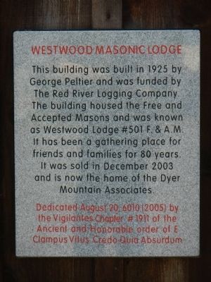 Westwood Masonic Lodge Marker. Click for full size. Westwood Masonic Lodge Marker image. Click for full size.