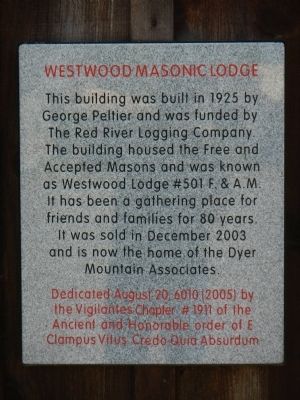 Westwood Masonic Lodge Marker image. Click for full size.