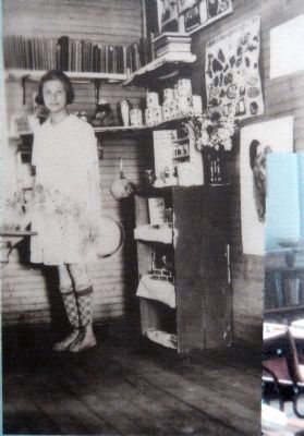 Student Ann Cranford in the early 1930's, with supplies - some donated by companies - for free lunch image. Click for full size.