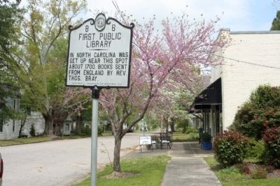 First Public Library Marker seen along Main Street image. Click for full size.