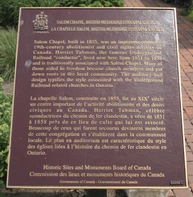 Salem Chapel, British Methodist Episcopal Church Marker. Click for full size. Salem Chapel, British Methodist Episcopal Church Marker image. Click for full size.