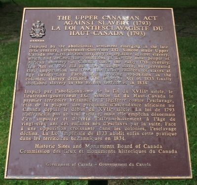 The Upper Canadian Act Against Slavery (1793) Marker image. Click for full size.