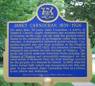Janet Carnochan 1839 - 1926 Marker image. Click for full size.