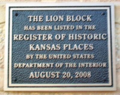 Lion Block Kansas Register Marker. Click for full size. Lion Block Kansas Register Marker image. Click for full size.