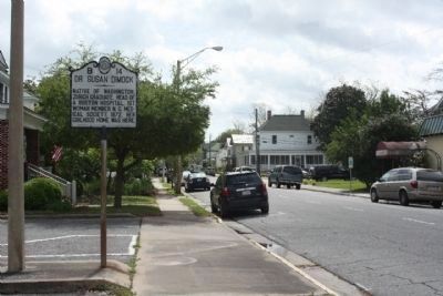 Dr. Susan Dimock Marker seen looking southeast along East Main Street. Click for full size. Dr. Susan Dimock Marker seen looking southeast along East Main Street image. Click for full size.