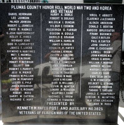 Plumas County Honor Roll World War Two and Korea and Vietnam Marker image. Click for full size.