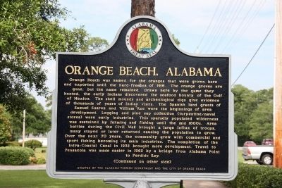 Orange Beach, Alabama Marker (Front). Click for full size. Orange Beach, Alabama Marker (Front) image. Click for full size.