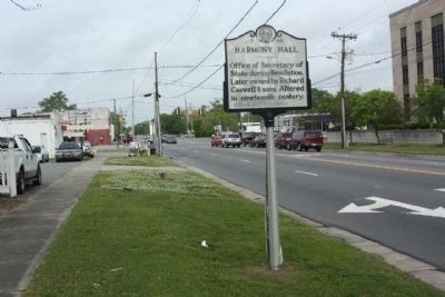 Harmony Hall Marker looking west along NC 11/55 (East King Street) image. Click for full size.