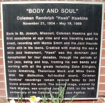 Coleman Randolph "Hawk" Hawkins Marker. Click for full size. Coleman Randolph "Hawk" Hawkins Marker image. Click for full size.