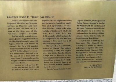 Colonel Jesse P. "Jake" Jacobs, Jr., USAF Marker image. Click for full size.