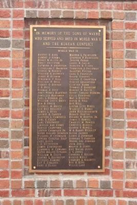 Wayne County Veterans Memorial,plaque 2, WWII and Korea. Click for full size. Wayne County Veterans Memorial,plaque 2, WWII and Korea image. Click for full size.
