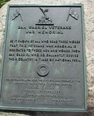 San Gabriel Veterans War Memorial Marker. Click for full size. San Gabriel Veterans War Memorial Marker image. Click for full size.