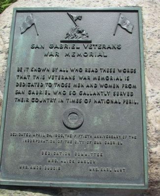 San Gabriel Veterans War Memorial Marker image. Click for full size.