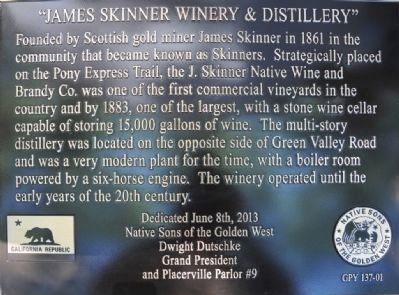 James Skinner Winery & Distillery Marker image. Click for full size.