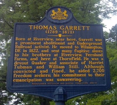 Thomas Garrett Marker. Click for full size. Thomas Garrett Marker image. Click for full size.
