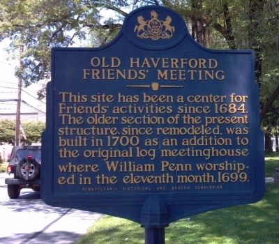 Old Haverford Friends Meeting Marker. Click for full size. Old Haverford Friends Meeting Marker image. Click for full size.