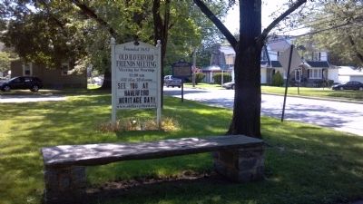 Stone bench & Old Haverford Friends Meeting Sign. Click for full size. Stone bench & Old Haverford Friends Meeting Sign image. Click for full size.