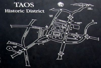 Map of Taos Historic District Reproduced on Marker. Click for full size. Map of Taos Historic District Reproduced on Marker image. Click for full size.