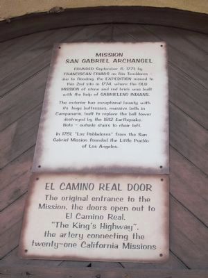 Mission San Gabriel Archangel / El Camino Real Door Marker image. Click for full size.