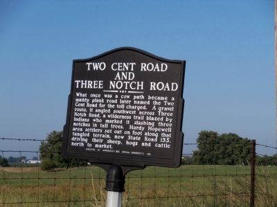 Side Two - Two Cent Road and Three Notch Road Marker image. Click for full size.