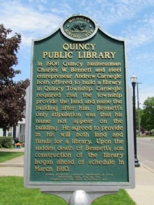 Quincy Public Library Marker (Front) image. Click for full size.
