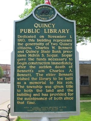 Quincy Public Library Marker (Back) image. Click for full size.