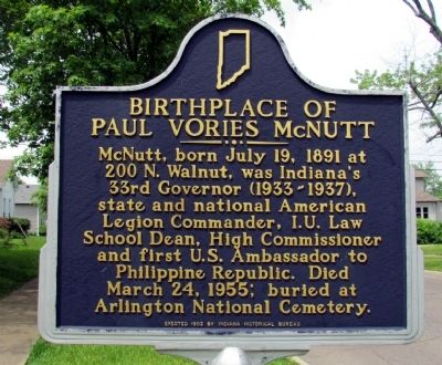 Birthplace of Paul Vories McNutt Marker image. Click for full size.