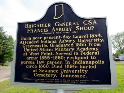 Brigadier General CSA Francis Asbury Shoup Marker (Back) image. Click for full size.