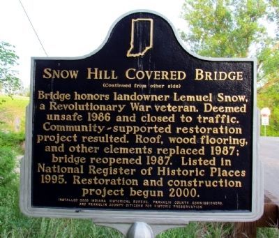 Snow Hill Covered Bridge Marker (Back) image. Click for full size.