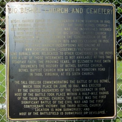 Big Bethel Church and Cemetery Marker image. Click for full size.