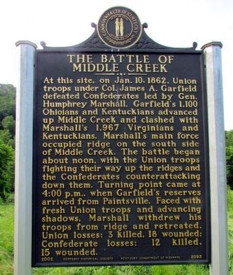 The Battle of Middle Creek Marker. Click for full size. The Battle of Middle Creek Marker image. Click for full size.
