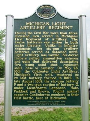 Michigan Light Artillery Regiment Marker. Click for full size. Michigan Light Artillery Regiment Marker image. Click for full size.