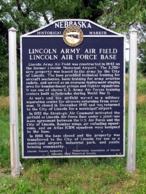 Lincoln Army Air Field - Lincoln Air Force Base Marker image. Click for full size.