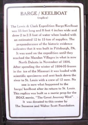 Barge / Keelboat (replica) Marker. Click for full size. Barge / Keelboat (replica) Marker image. Click for full size.