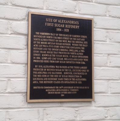 Site of Alexandria's First Sugar Refinery Marker image. Click for full size.