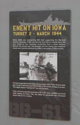 "Enemy Hit on Iowa: Turret No. 2 - March 1944" image. Click for full size.