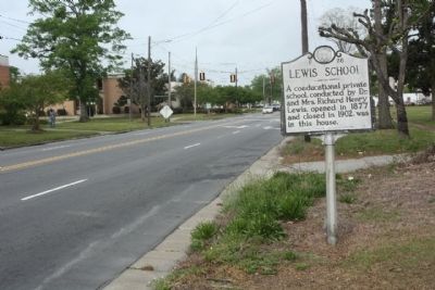 Lewis School Marker looking west along NC 11/55 (East King Street) image. Click for full size.