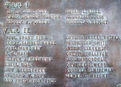 World Wars Memorial Honor Roll. Click for full size. World Wars Memorial Honor Roll image. Click for full size.