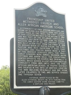 Friendship United Methodist Church and Allen African American School Marker image. Click for full size.