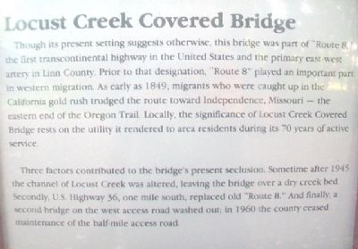 Locust Creek Covered Bridge Marker Detail. Click for full size. Locust Creek Covered Bridge Marker Detail image. Click for full size.