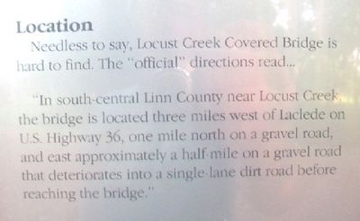 Locust Creek Covered Bridge Marker Detail. Click for full size. Locust Creek Covered Bridge Marker Detail image. Click for full size.