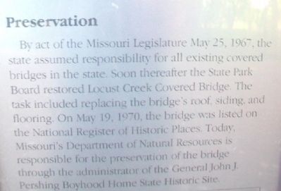 Locust Creek Covered Bridge Marker Detail. Click for full size. Locust Creek Covered Bridge Marker Detail image. Click for full size.