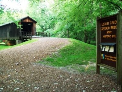 View of Locust Creek Covered Bridge from Marker Plaza. Click for full size. View of Locust Creek Covered Bridge from Marker Plaza image. Click for full size.